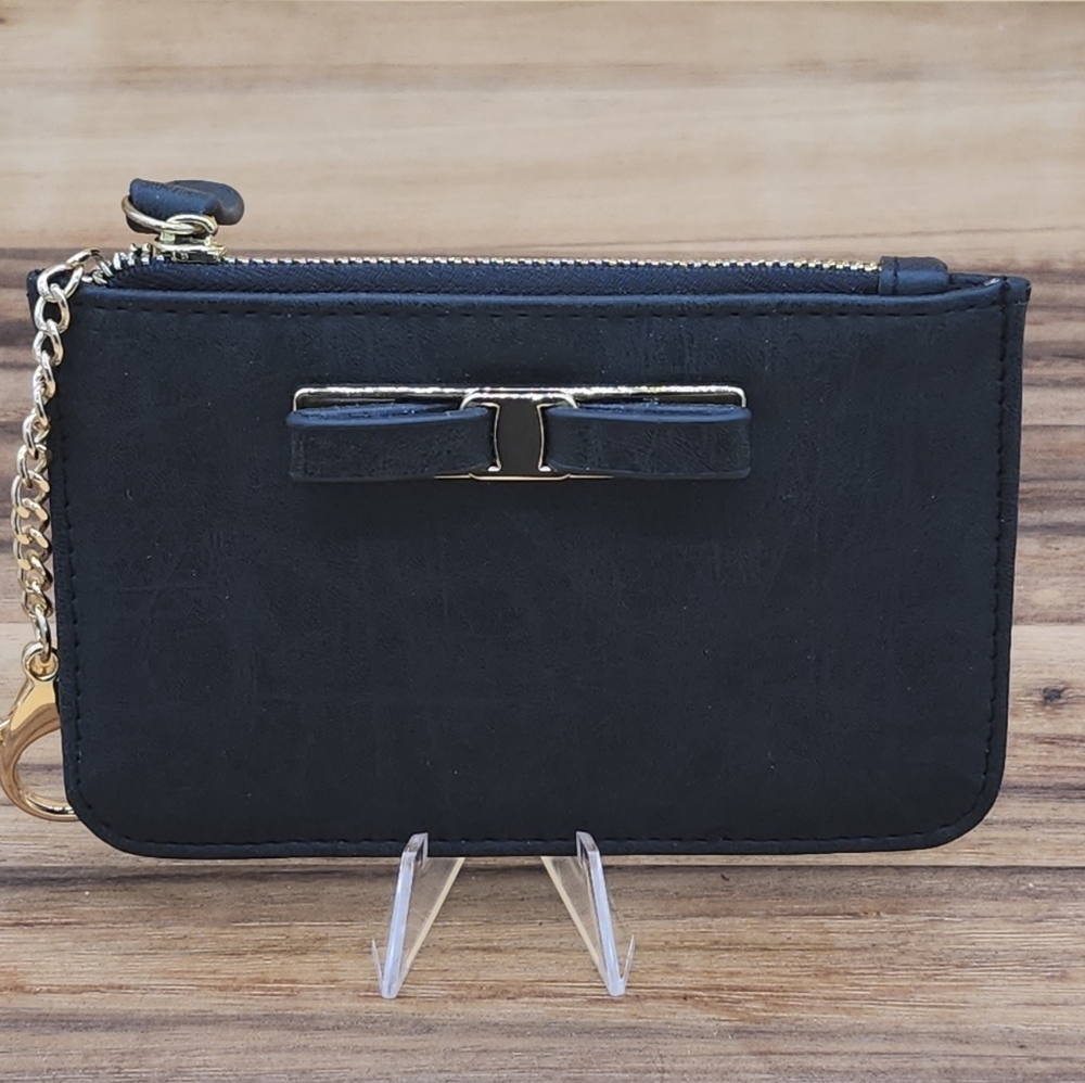 Black Wallet with Gold Chain and Bow Accent